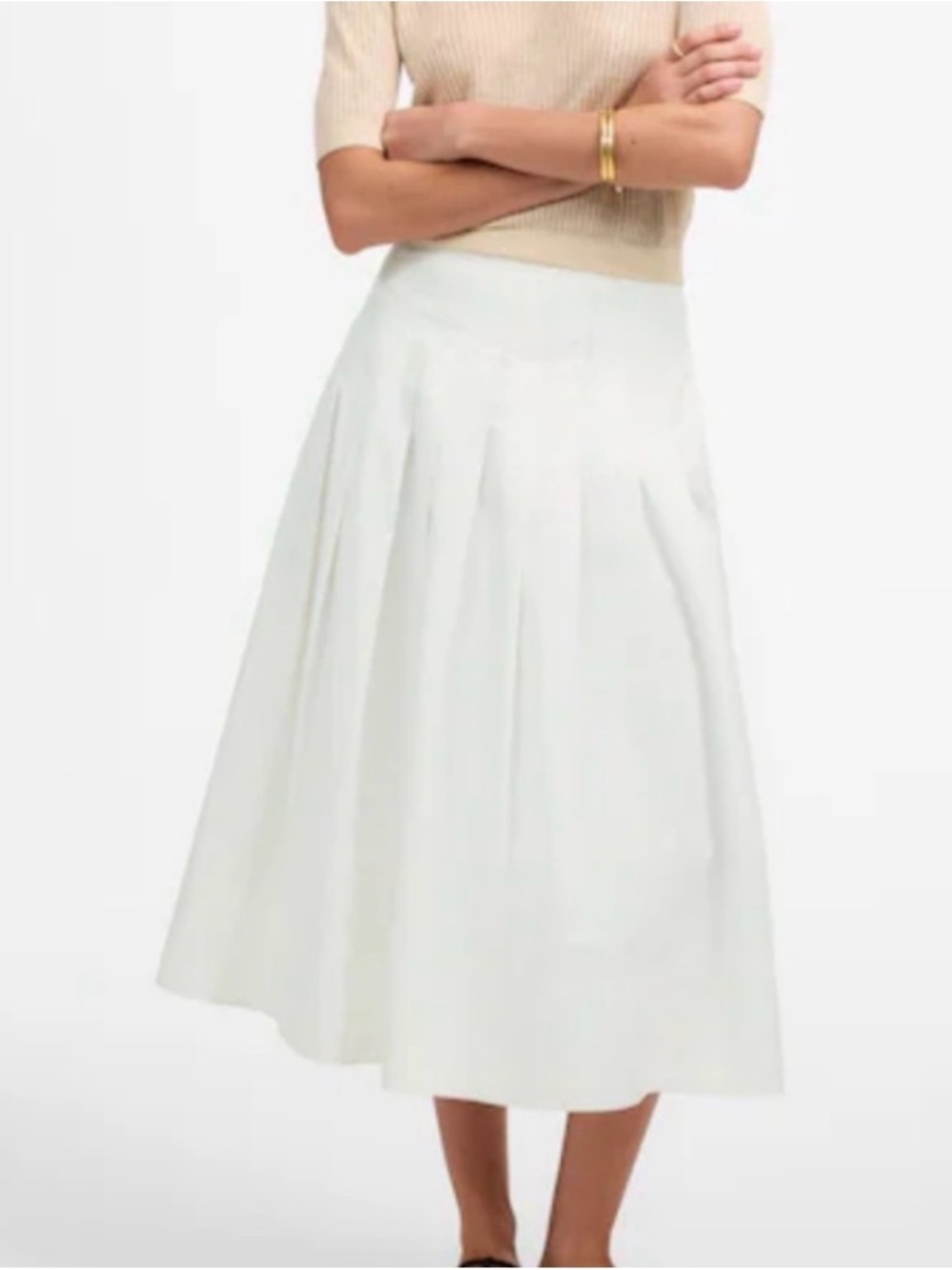 Madewell Pleated Midi Skirt in Cotton Poplin